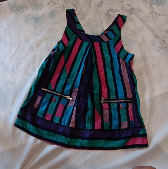 MARC JACOBS sz 4, sleeveless top w/ striped swiss dot fabric & zip pockets Sz 4 - Picture 1 of 5